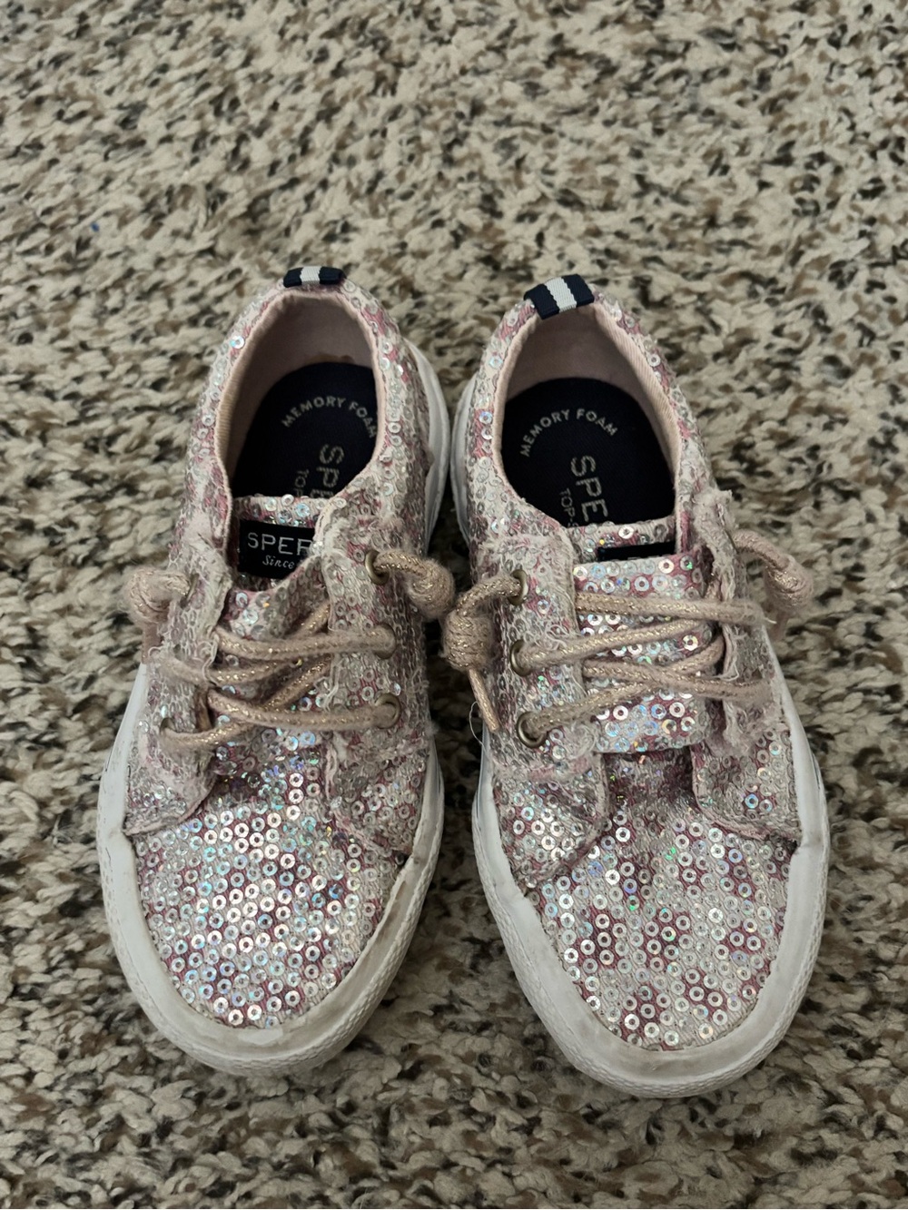 Sperry Kids Light Pink Sequin Lace-Up Sneakers